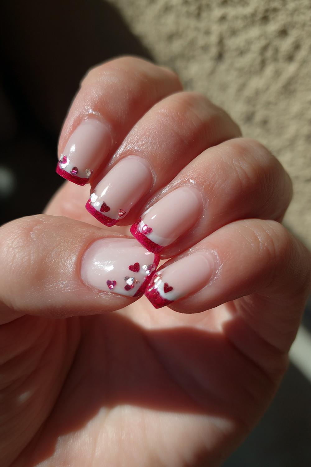 1. Cherry Nails French Tips with Micro Hearts