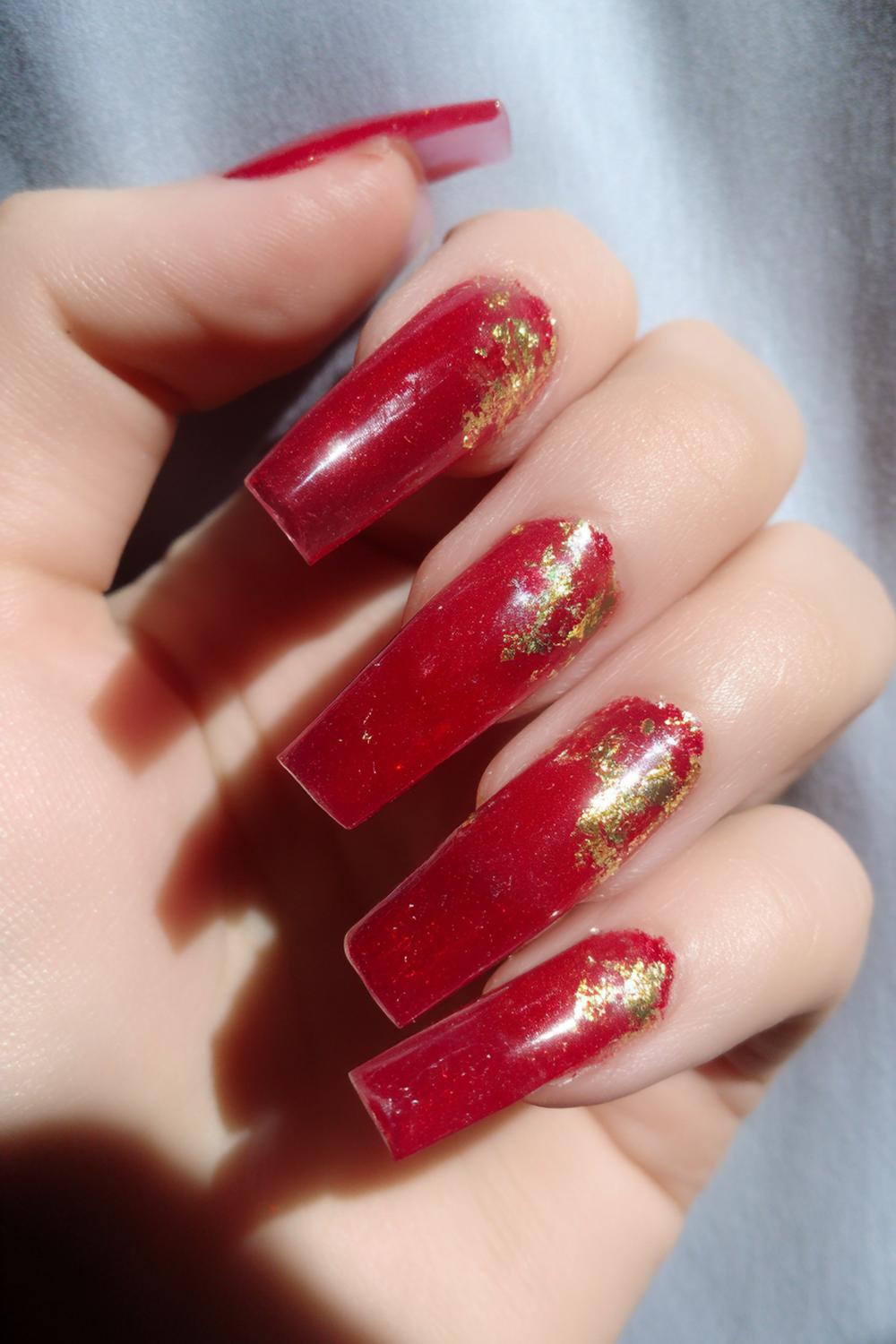 15. Cherry Nails Red Jelly with Gold Flake Float