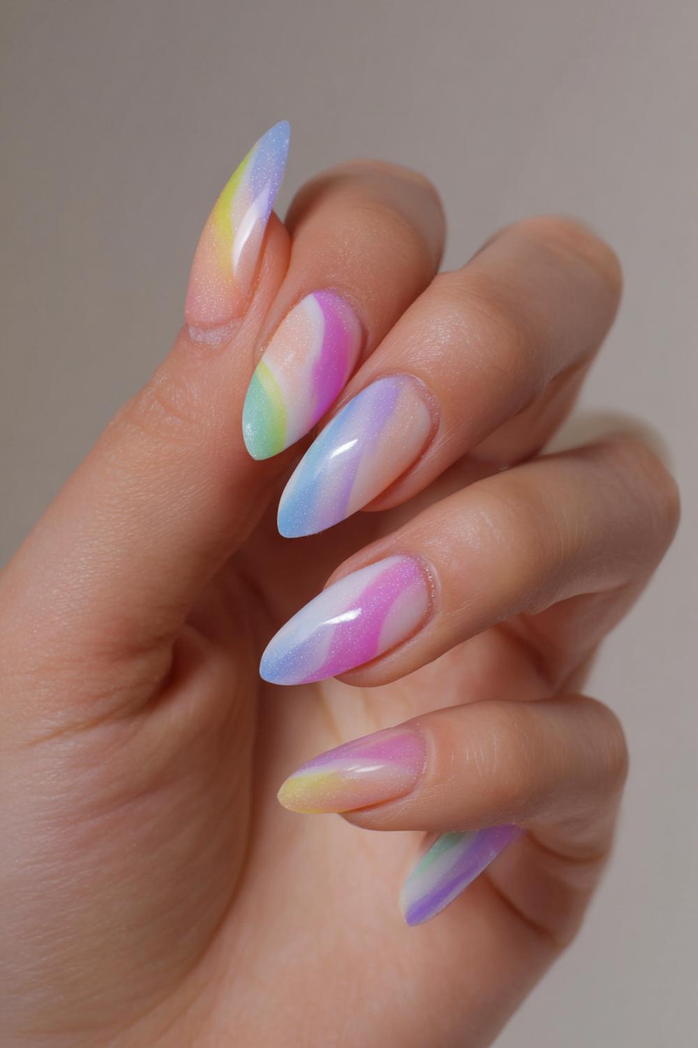 17. Hello Nails Rainbow Swirl Tips on Milky Base