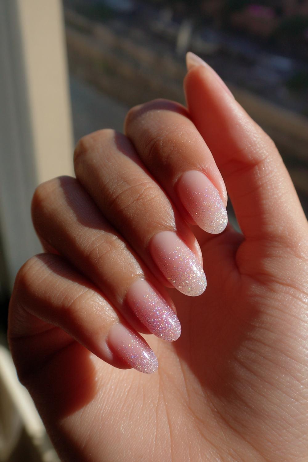 20. Subtle Nails Micro Glitter Fade on Neutral Base