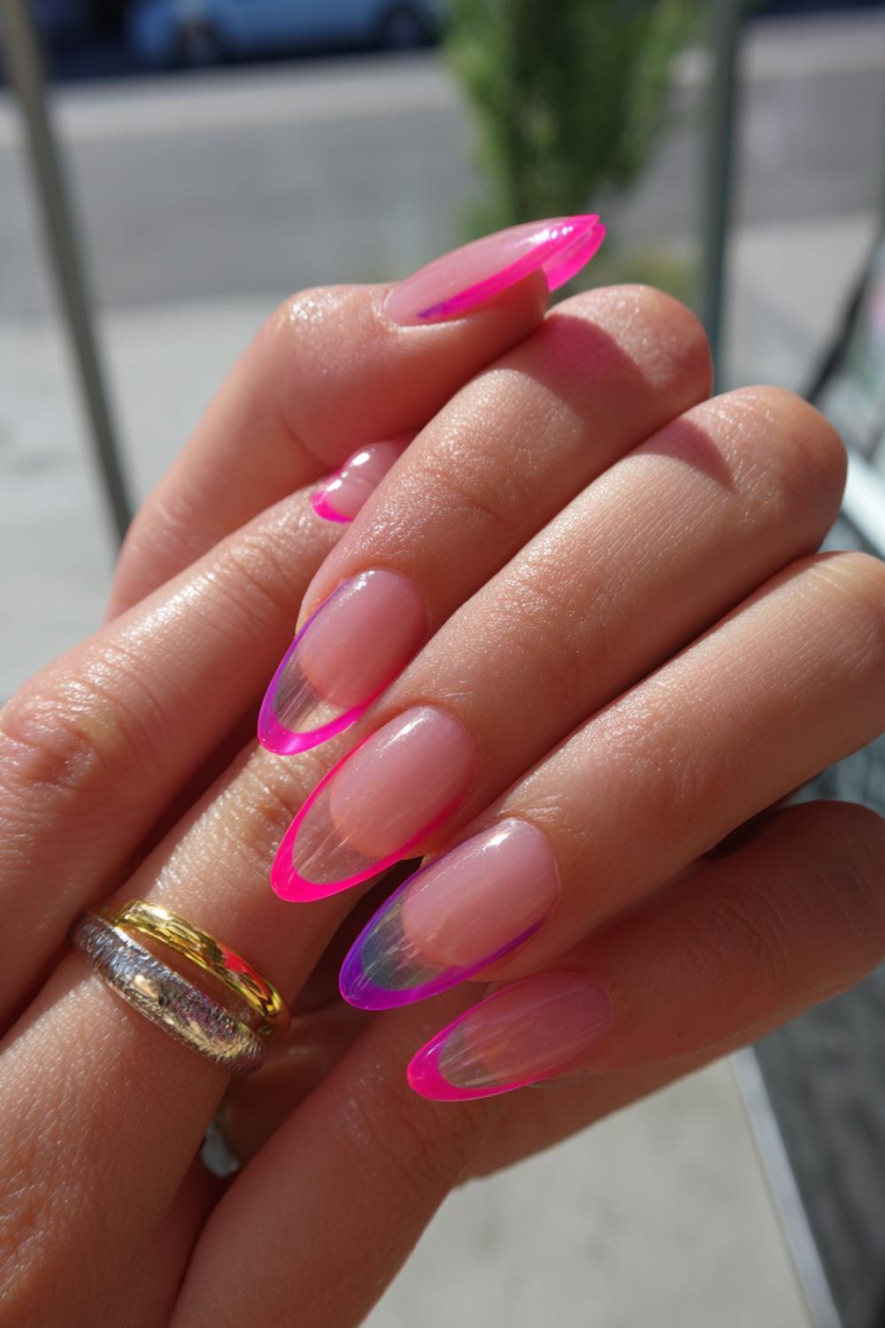 25. Wow Nails Neon Edge Liner on Clear Acrylics