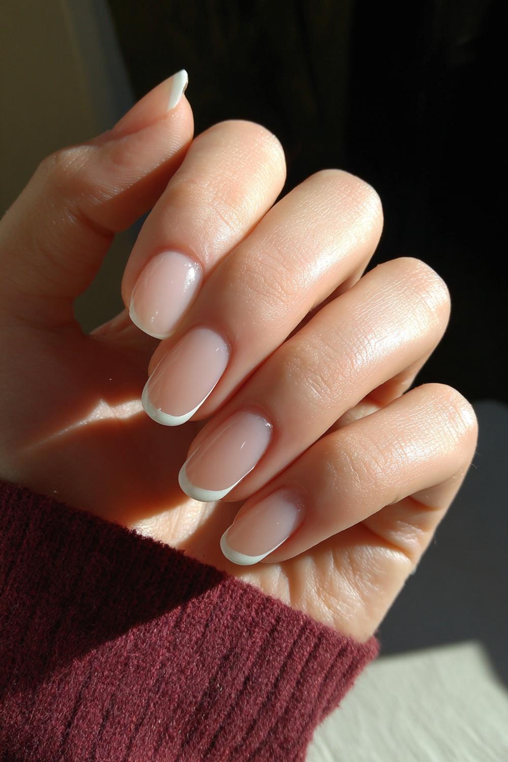 3. Subtle Nails Milky Nude with Glossy Outline