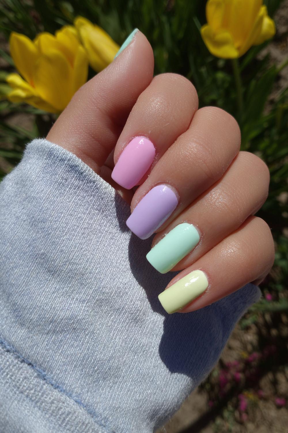 4. Casual Nails Pastel Skittle Short Square Set