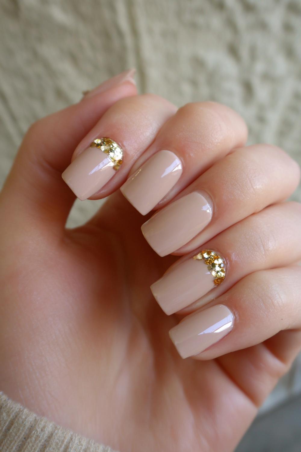 6. Elegant Nails Classic Nude with Gold Foil Cuticles
