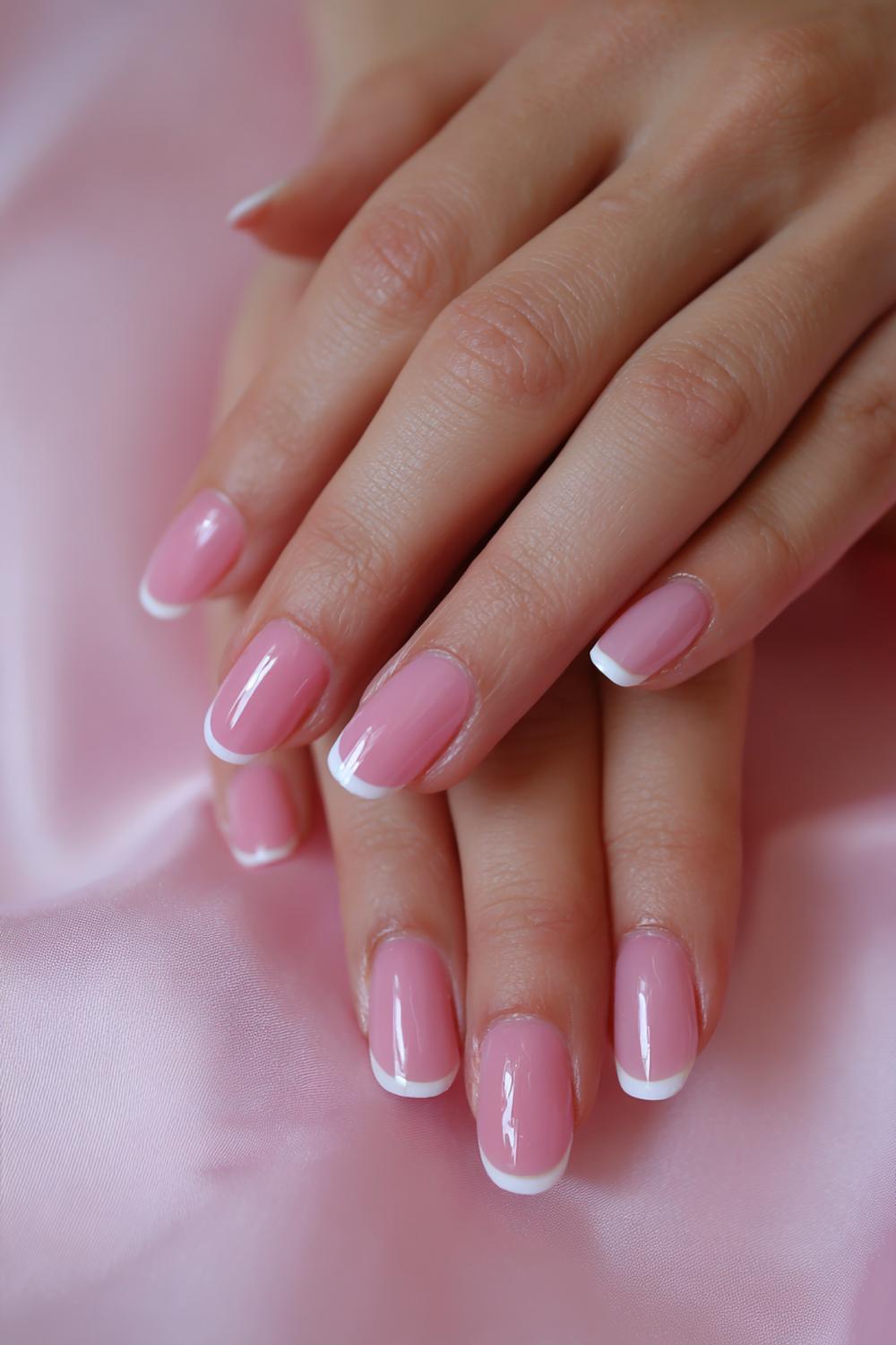 1. French Nails And Toes with Milky Pink Base and Micro-Smile Tips