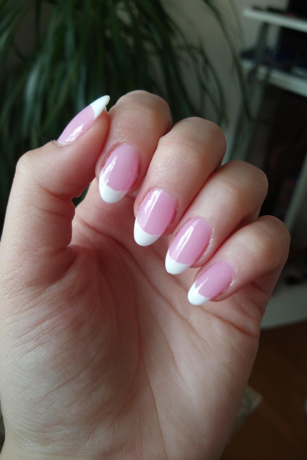 10. Nails and toes matching in Sheer Pink Jelly and Glossy White Tips