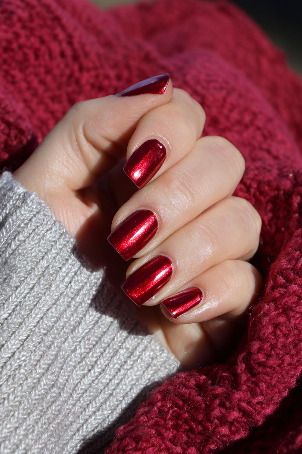 12. Nails and toes matching in Cherry Red Gloss with Satin Topcoat Option