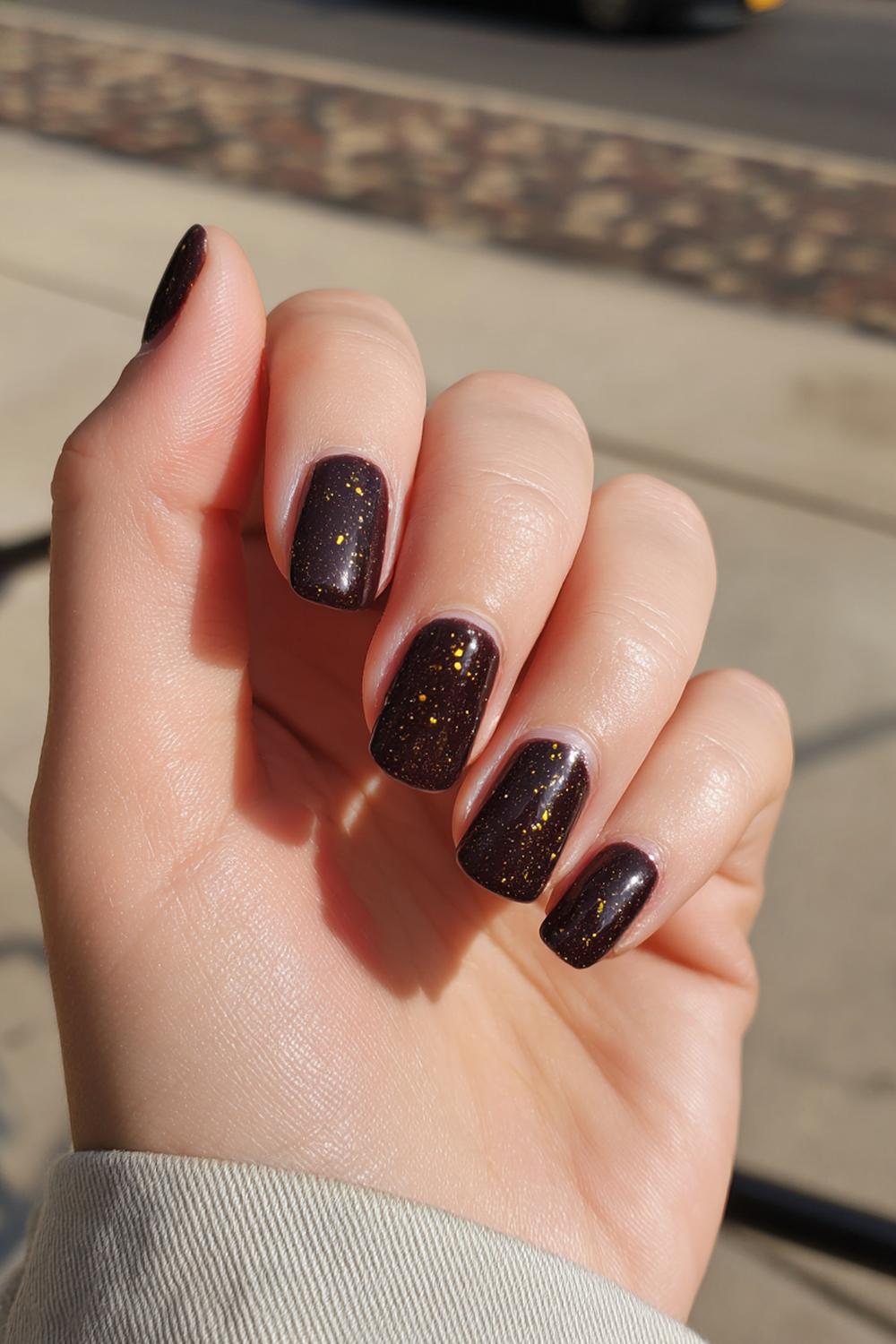 13. Nails and toes matching in Deep Espresso with Gold Foil Flecks