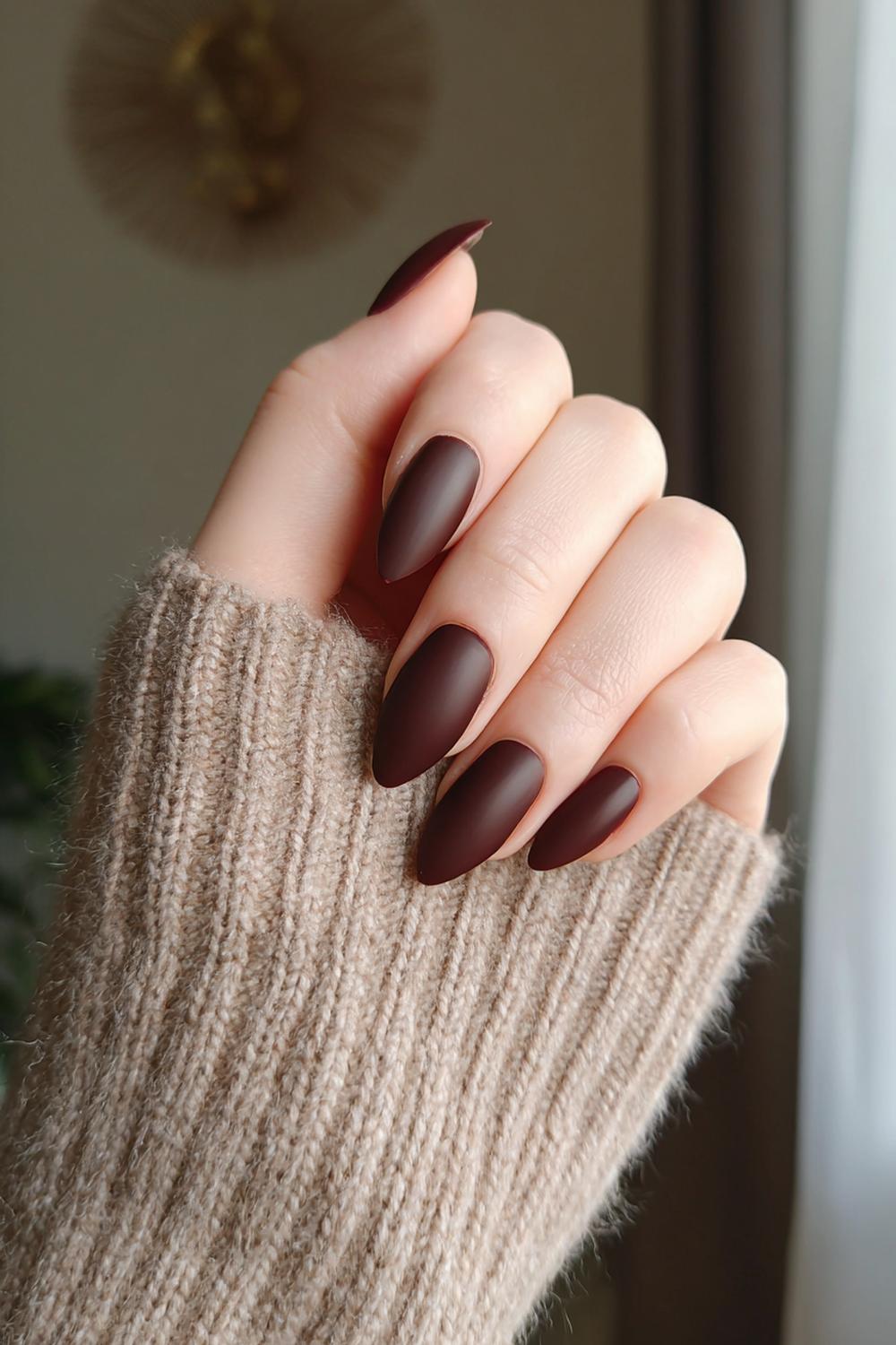21. Nails and toes matching in Chocolate Brown with Matte Hands and Glossy Toes