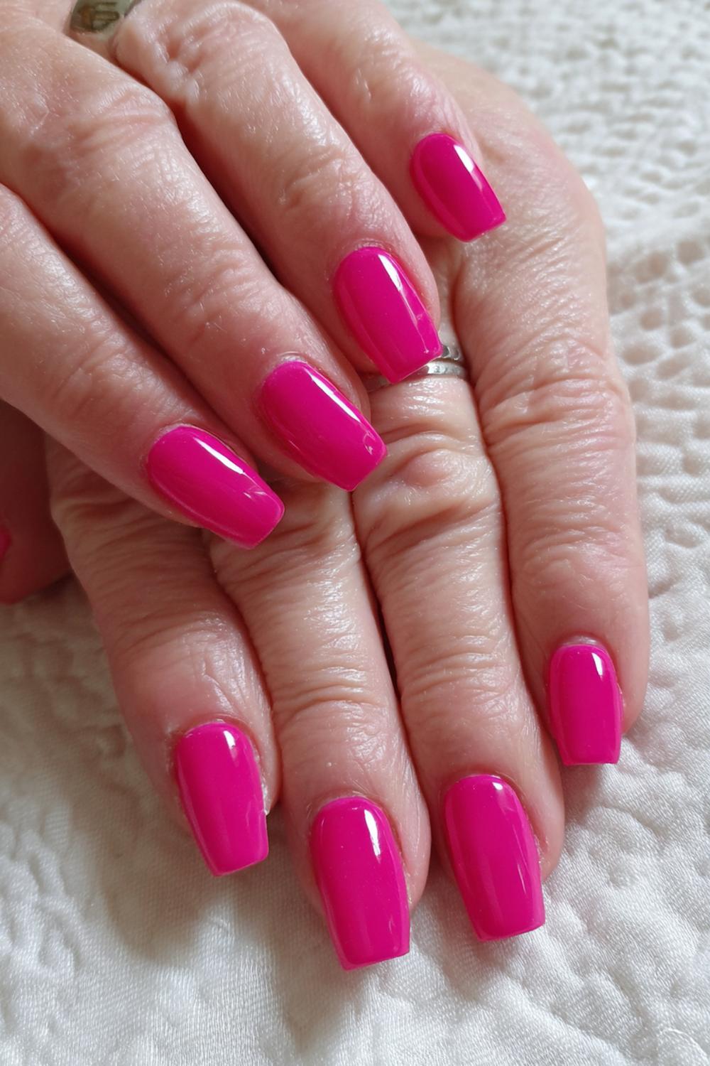 24. Nails and toes matching in Hot Pink with Glossy Jelly Finish