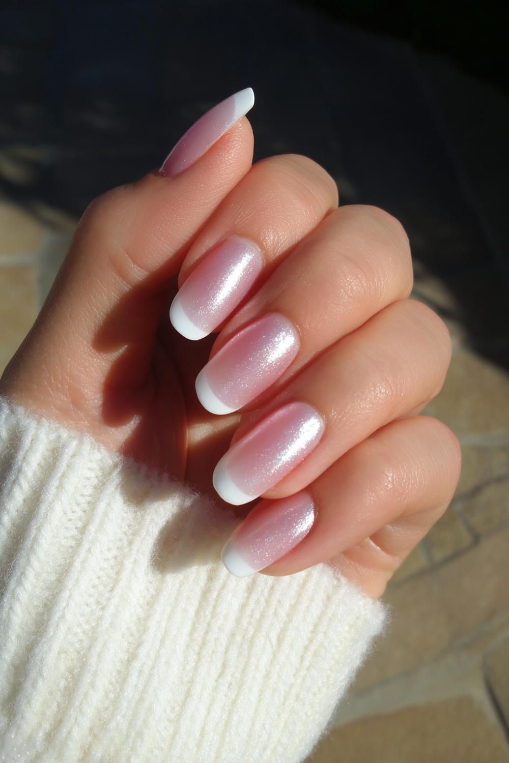 5. Frenchtips Nails Toes with Pearly Chrome Sheen and Soft White Tips