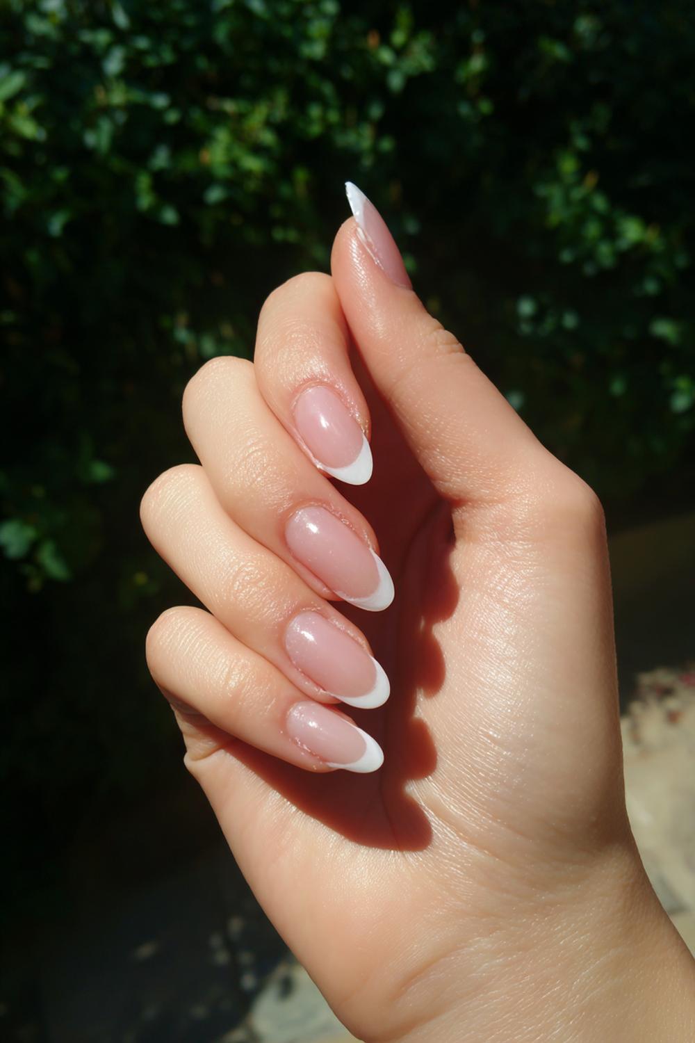 6. Feet French Tip with Almond Hands and Rounded Toes for Elegance