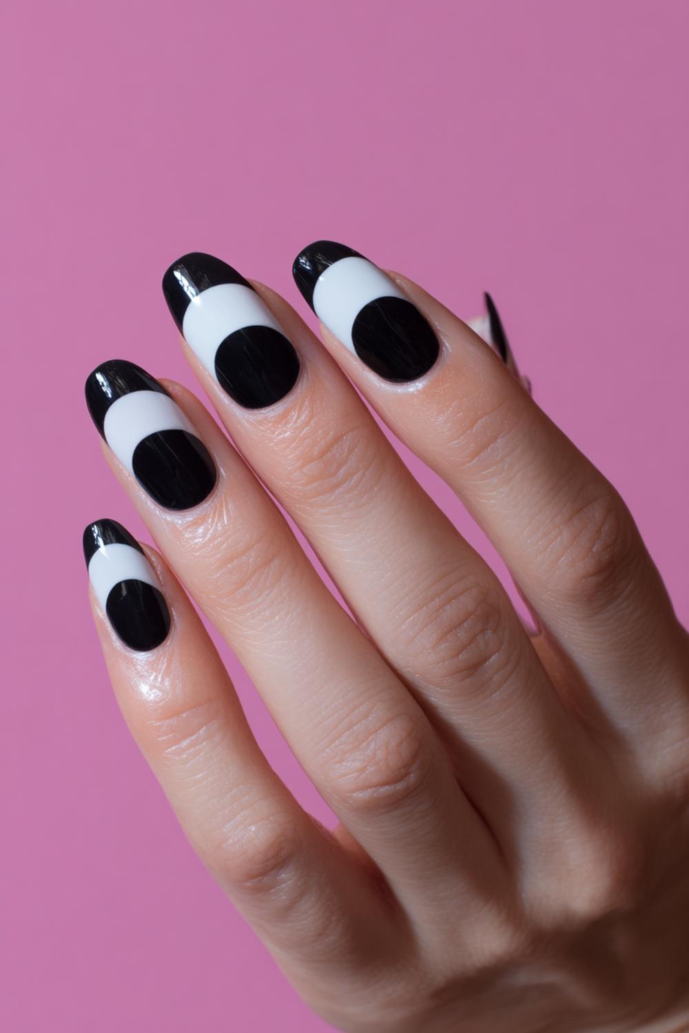 4. Black and White Nails with Negative Space Half-Moons