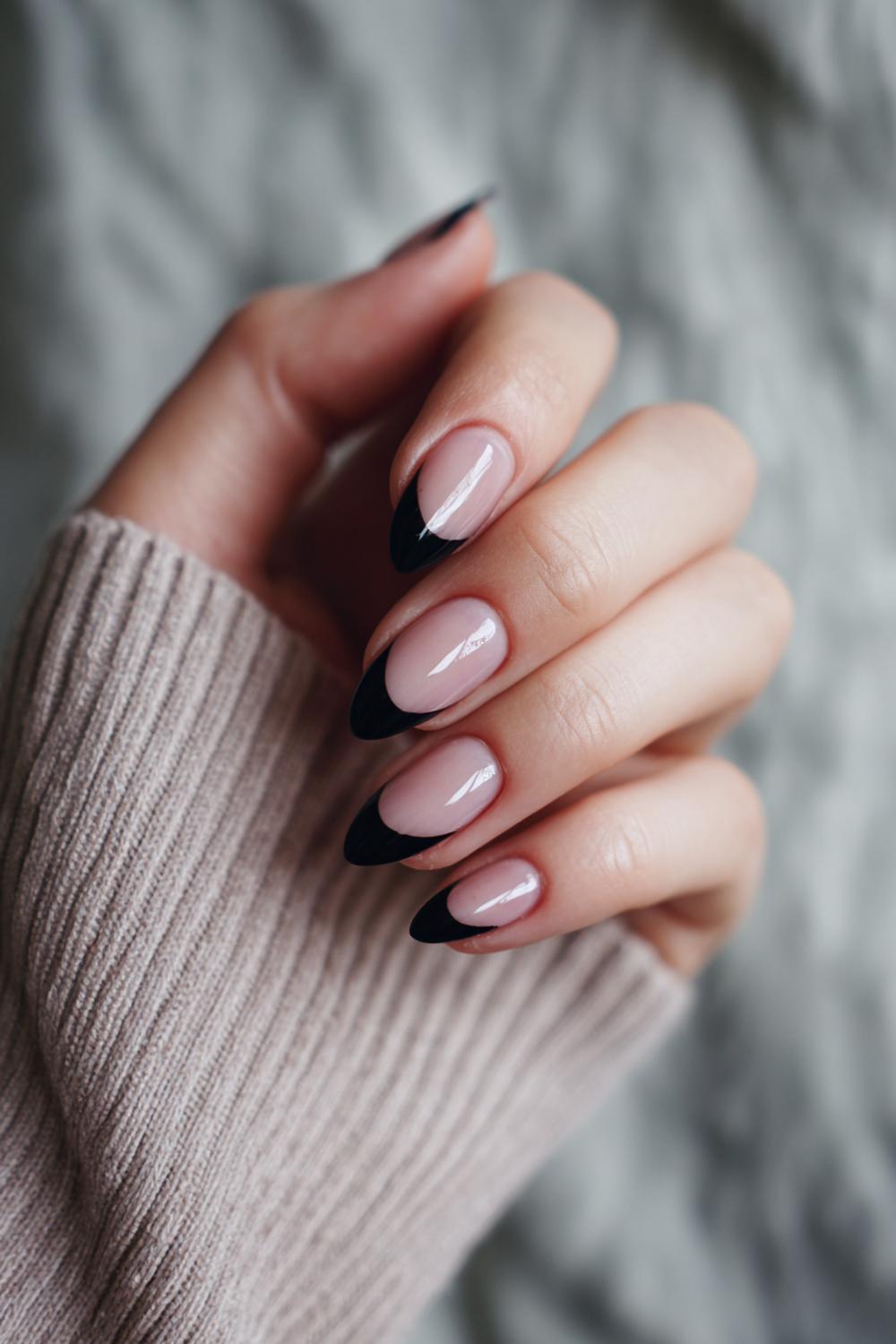 10. Casual Nails Transparent Base with Smoky Black Tips