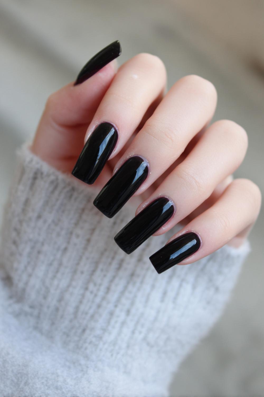17. Black Acrylic Nails Long Square with French Tip and Cuticle Gap