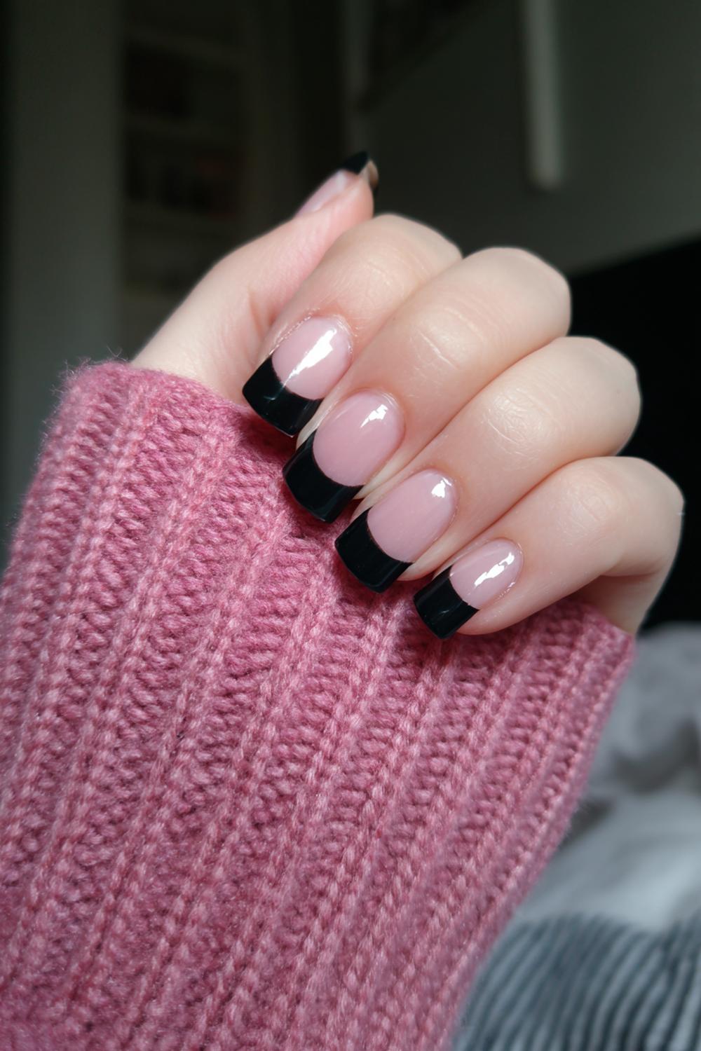 19. Basic Nails Classic Black French Tip with Ultra-Clean Cuticles