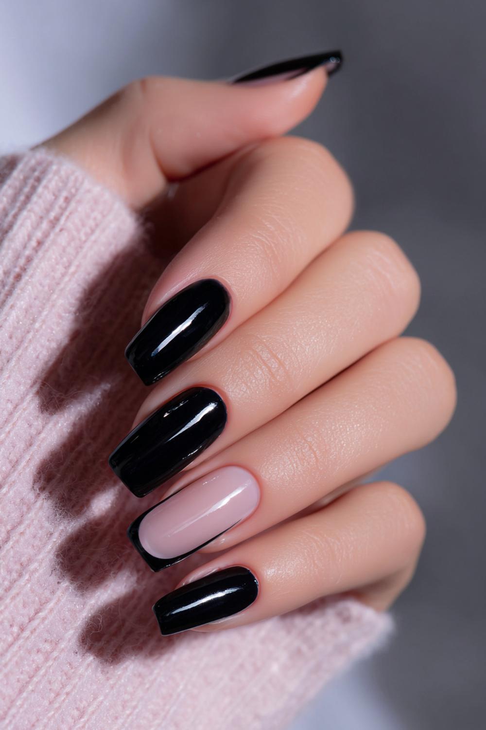 25. Basic Nails Gel-Smooth Black French Tip (Idee Unghie Gel Semplici)