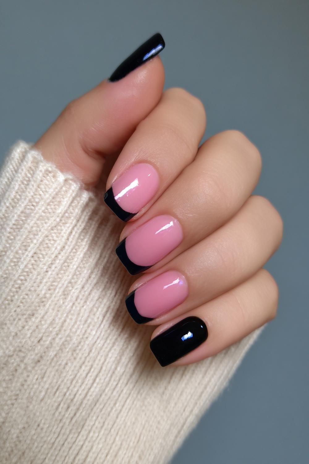 4. Casual Nails Short Squoval Black French Tip for Daily Wear