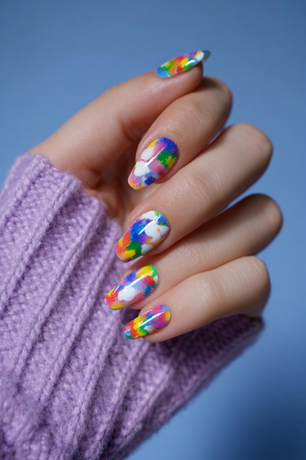 26. Nails for kids with rainbow drip tips and glossy shine
