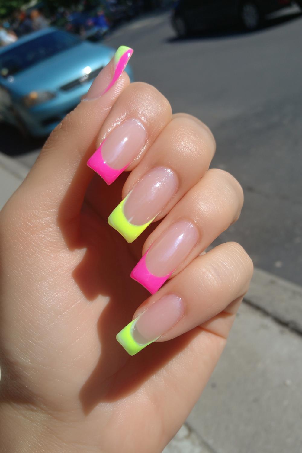 3. Cute nails kids summer with neon tips and a clear jelly base