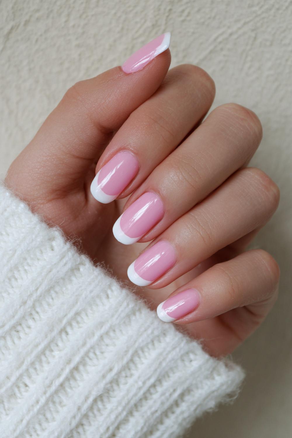 30. Nails for kids with classic French tips in baby pink and white