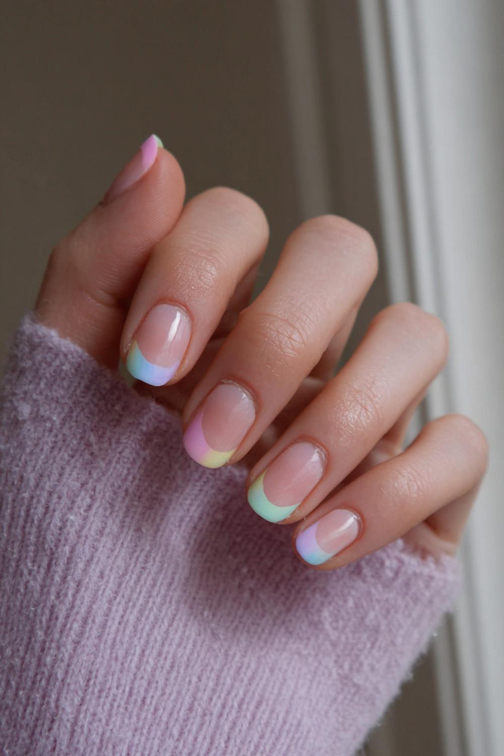 4. Cute nail ideas for summer short with pastel rainbow French tips