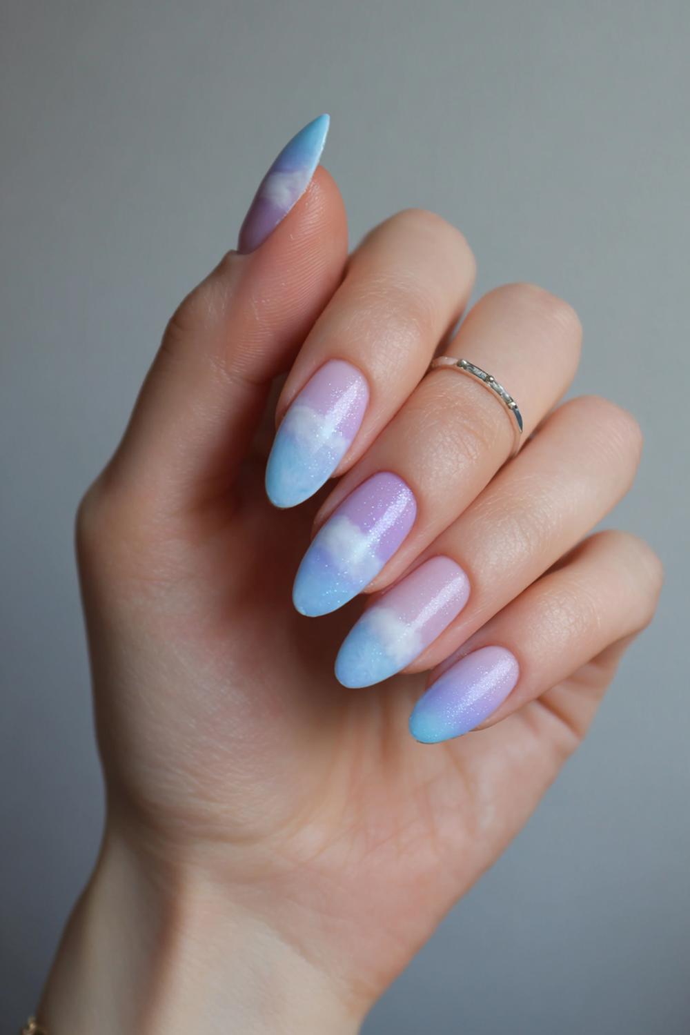5. Nails ideas pastel with soft ombré clouds and sky-blue shimmer