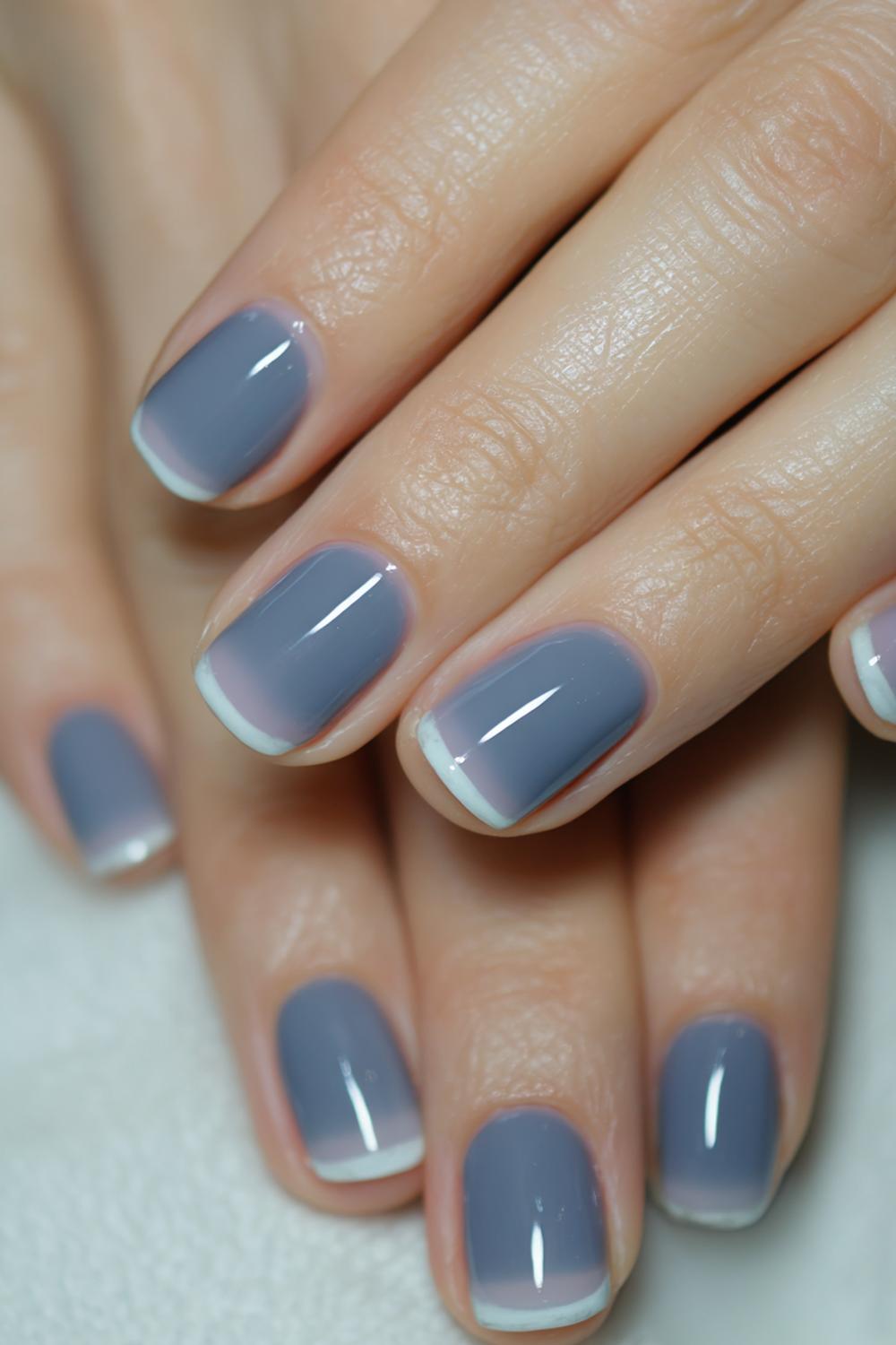 10. Nails No French Tips: Nail Polish Short Nails in Blue-Gray Cream