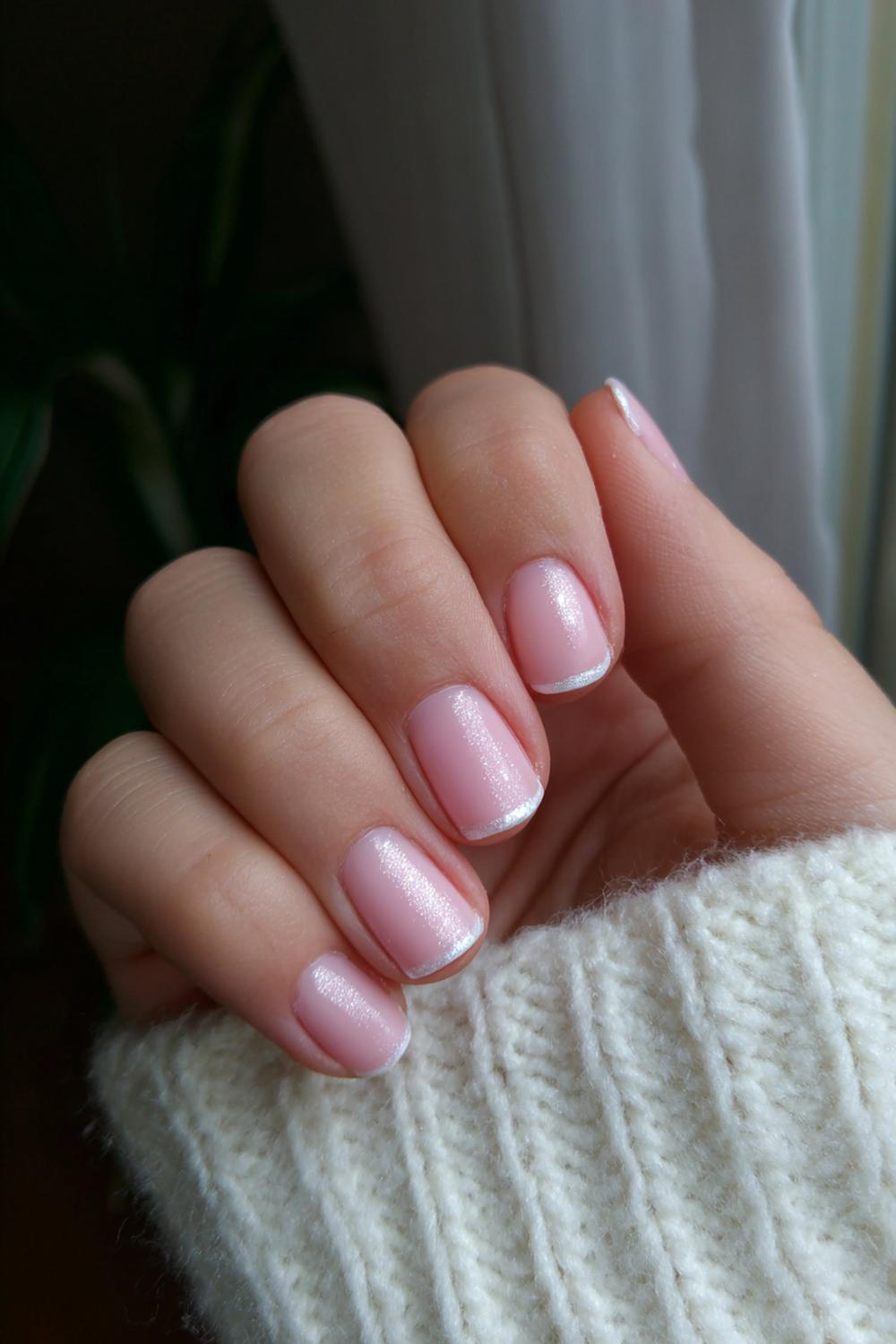17. Nails No French Tips: Short Nails February Blush with Soft Pearl Glow