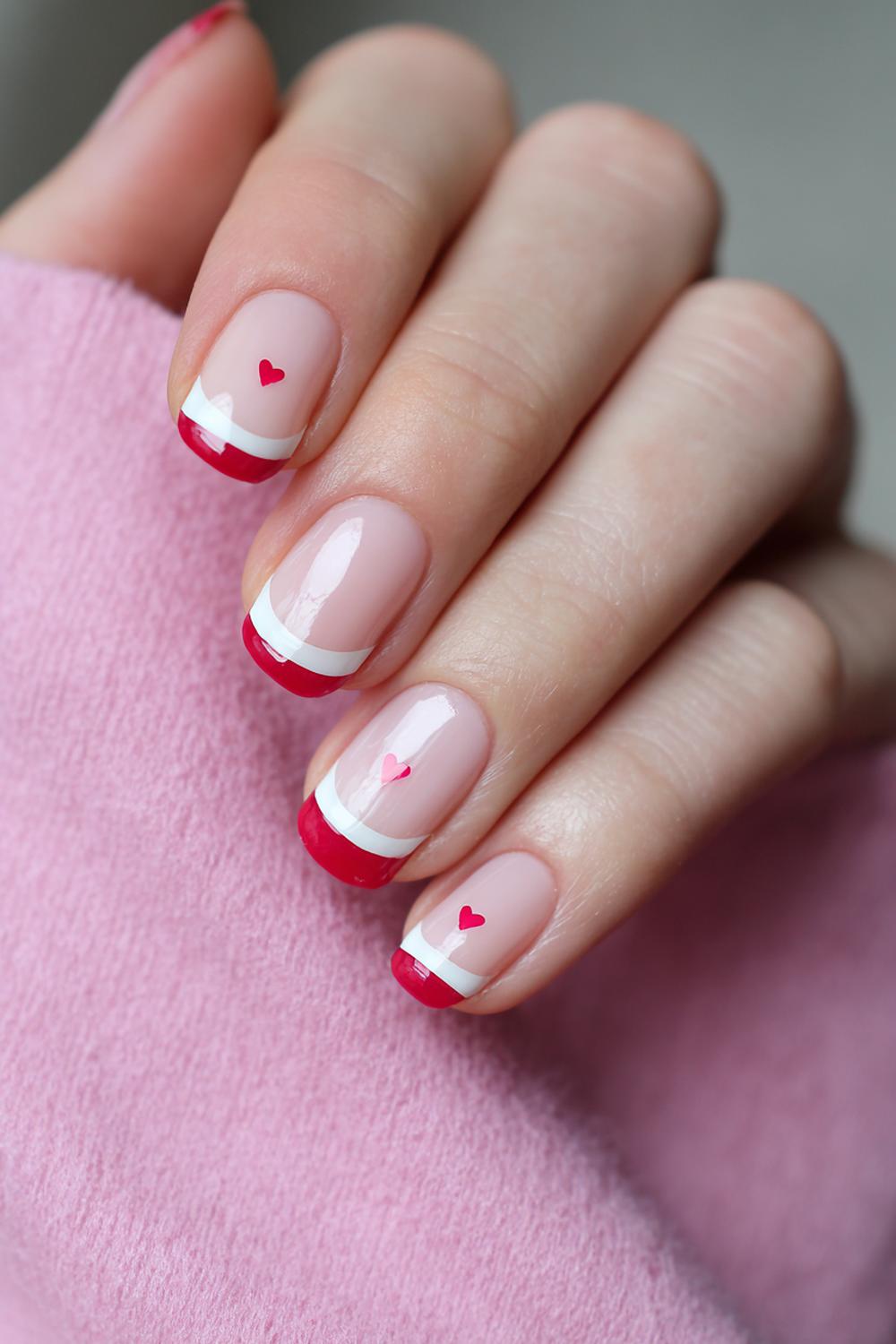 20. Nails No French Tips: Valentines Day Nails Designs Short with Tiny Heart Accent