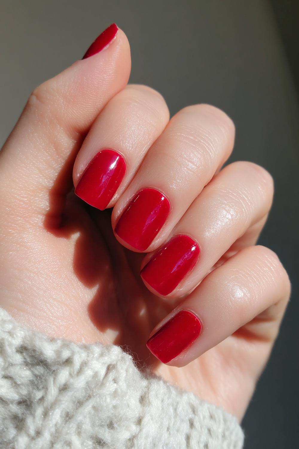 21. Nails No French Tips: Cherry Red Short Nails with High-Gloss Finish
