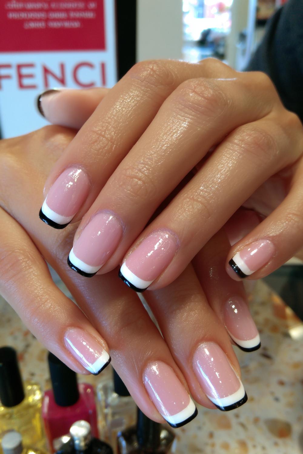 24. Nails No French Tips: Small Square Nails Design with Vertical “Pinstripe” Line