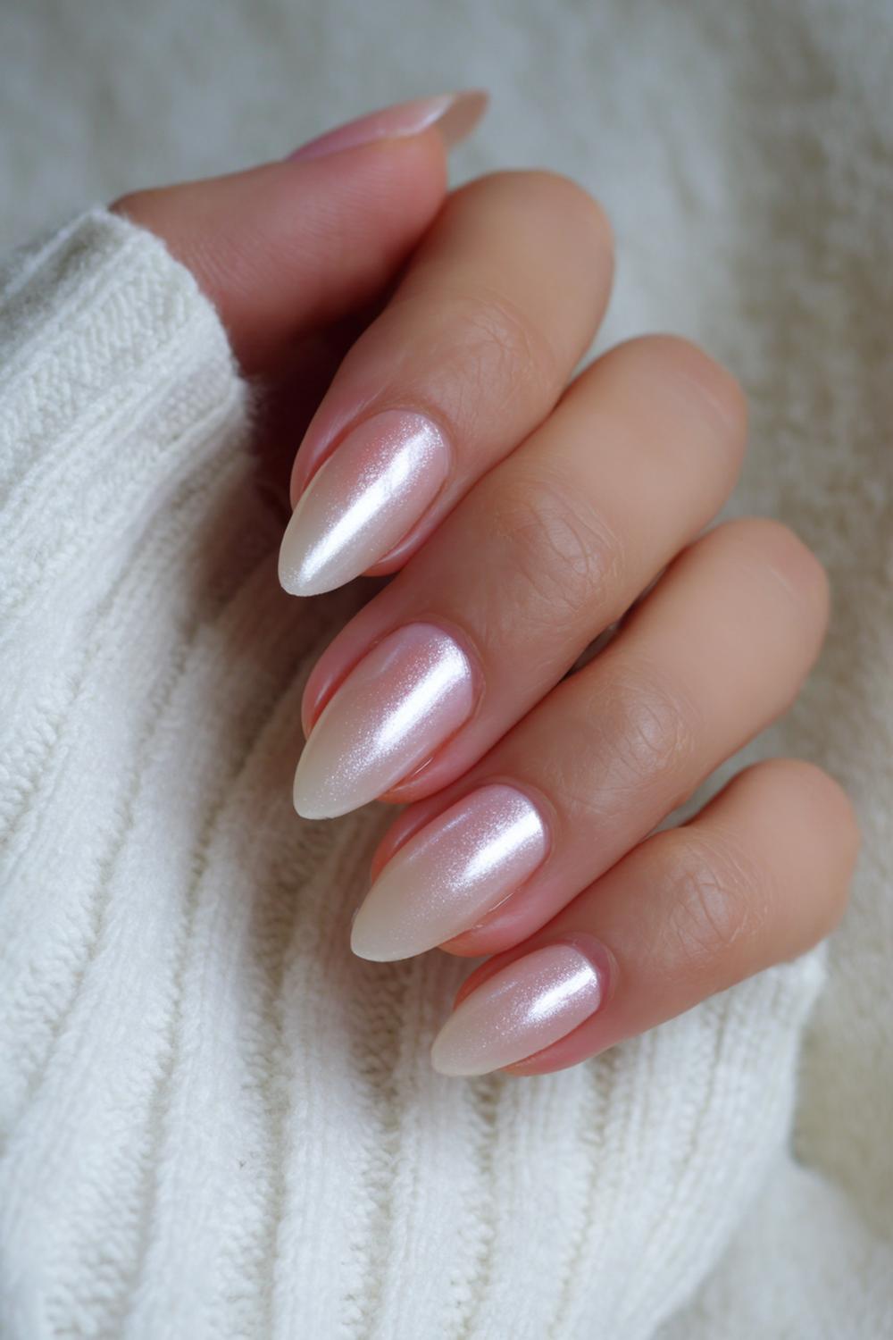 30. Nails No French Tips: Chrome Glaze Pearl on Short Neutrals