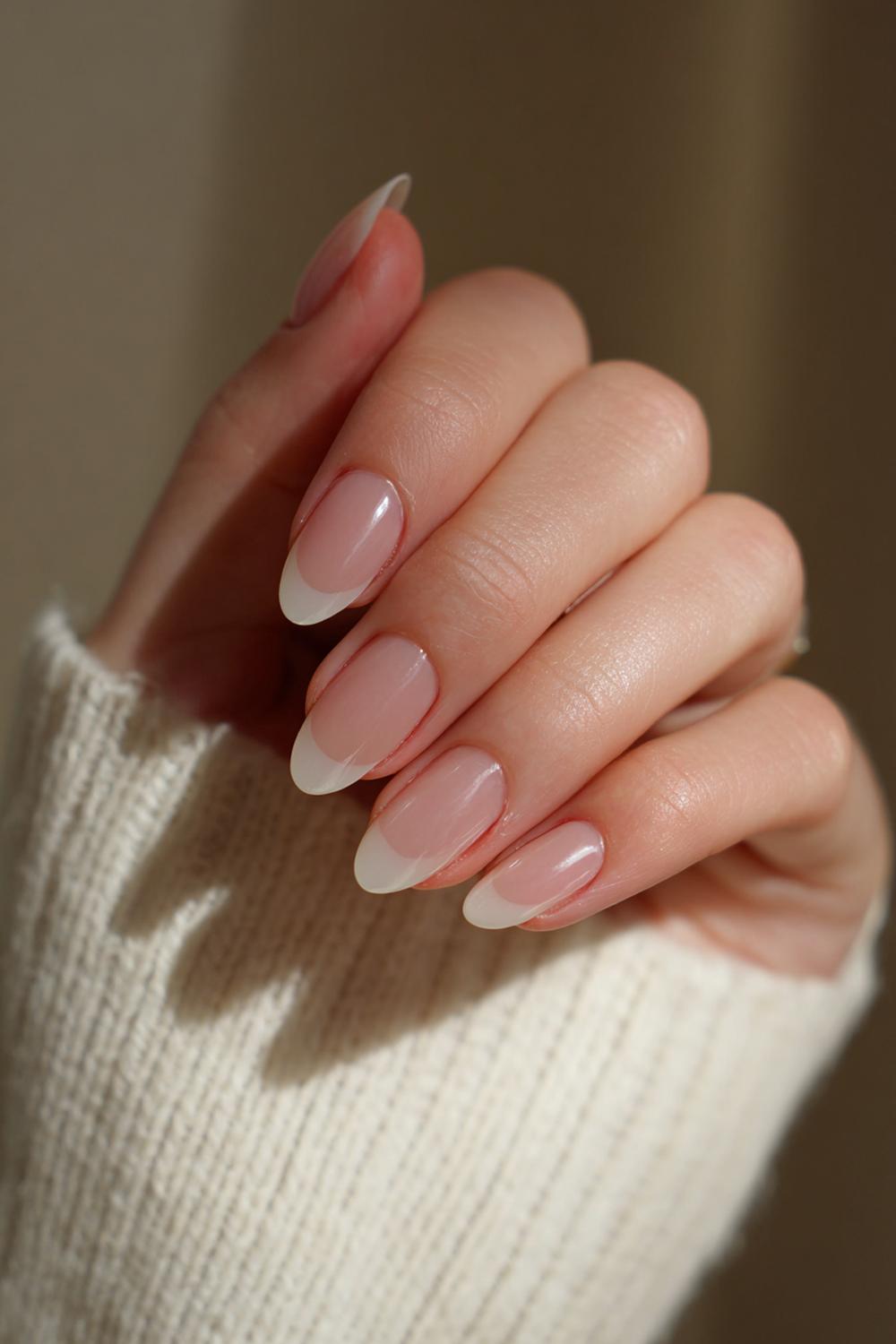 4. Nails No French Tips: Simple Office Nails in Creamy Almond Nude
