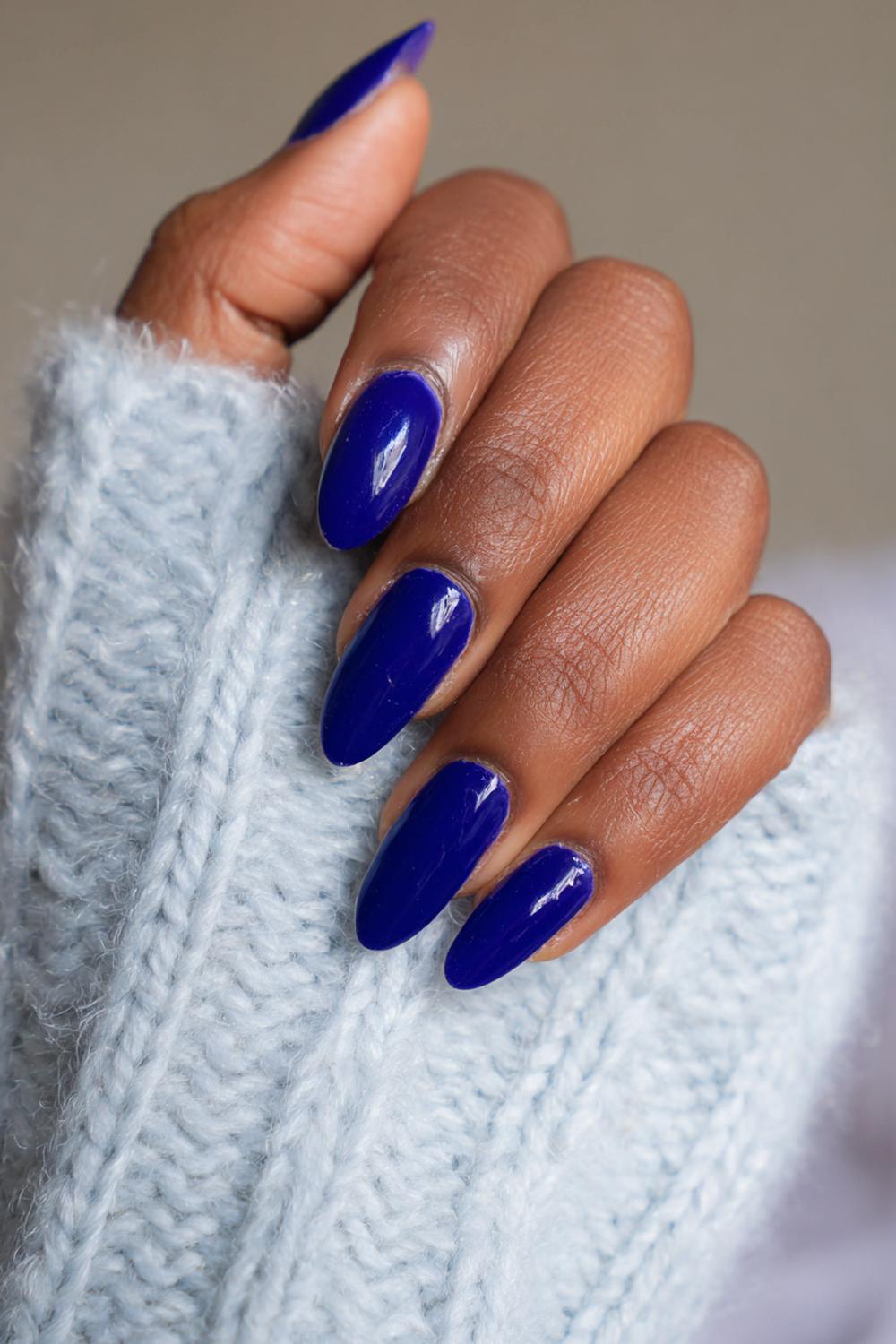 10. Royal Blue Gloss Nail Colors On Brown Skin with Clean Cuticles