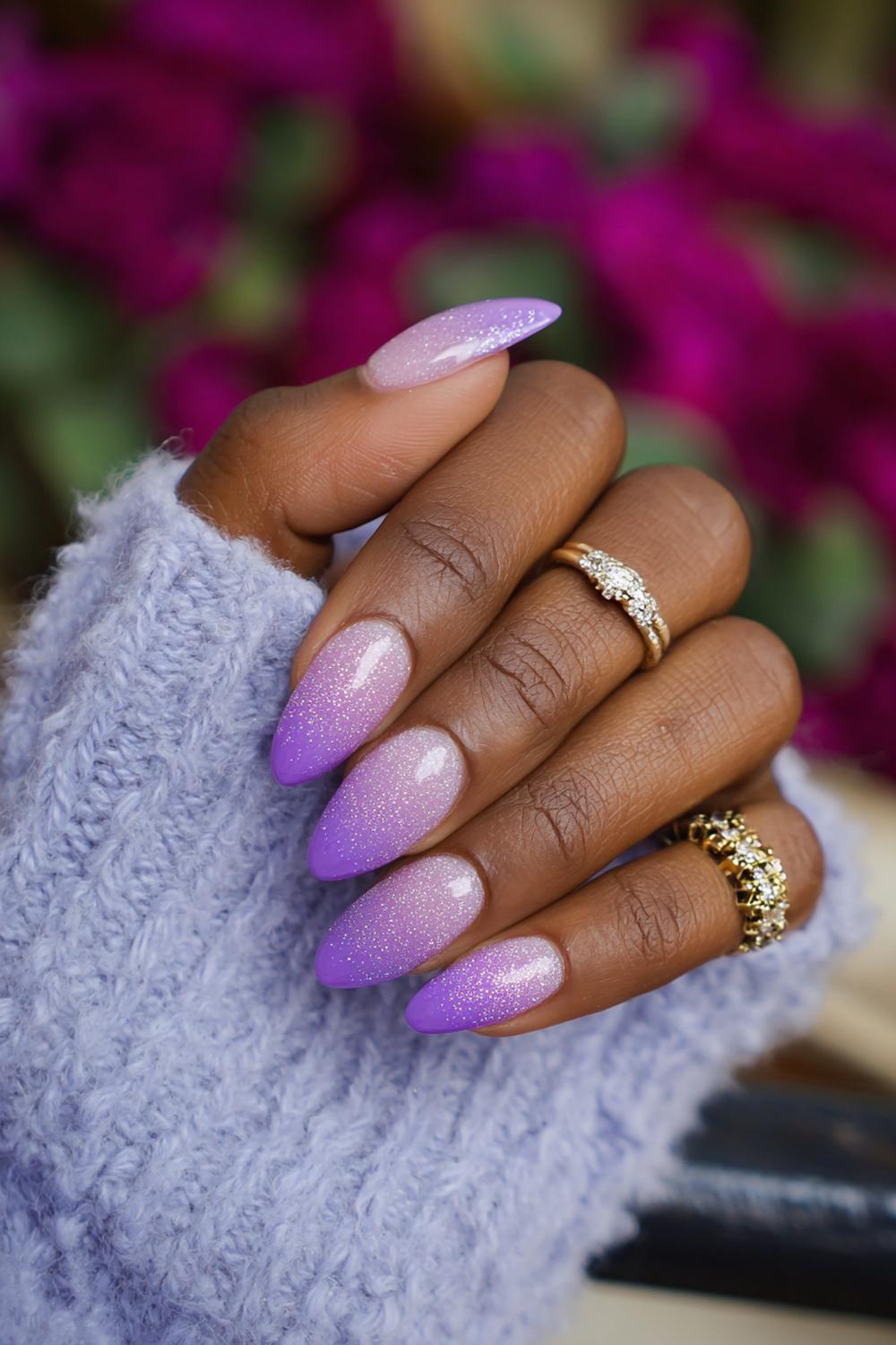 12. Violet Orchid Nail For Dark Skin with Subtle Glitter Fade