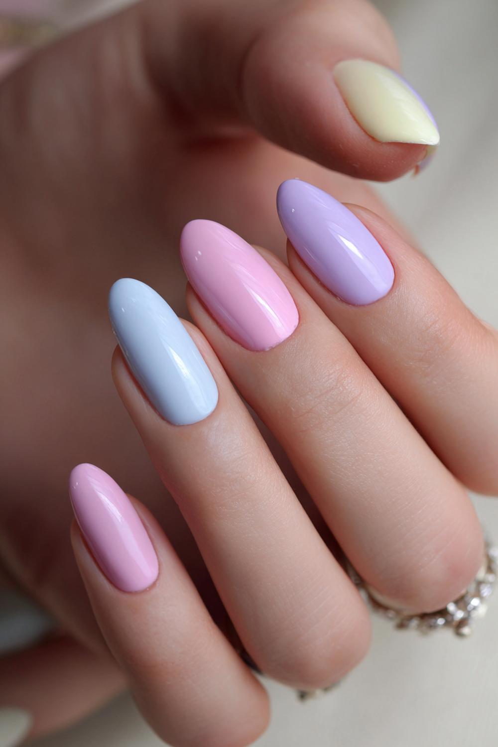 14. Buttercream Pastel Nails For Brown Hands with Soft Oval Shape