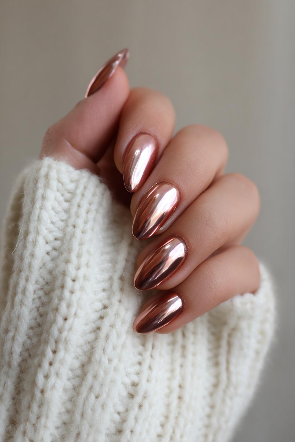 18. Pearl Chrome Nails For Brown Hands with Rounded Almond