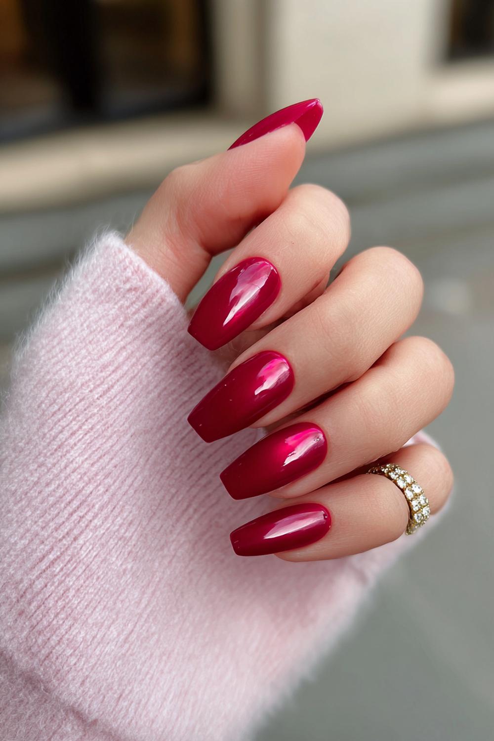 21. Cherry Jelly Nails For Brown Hands with Glassy Depth
