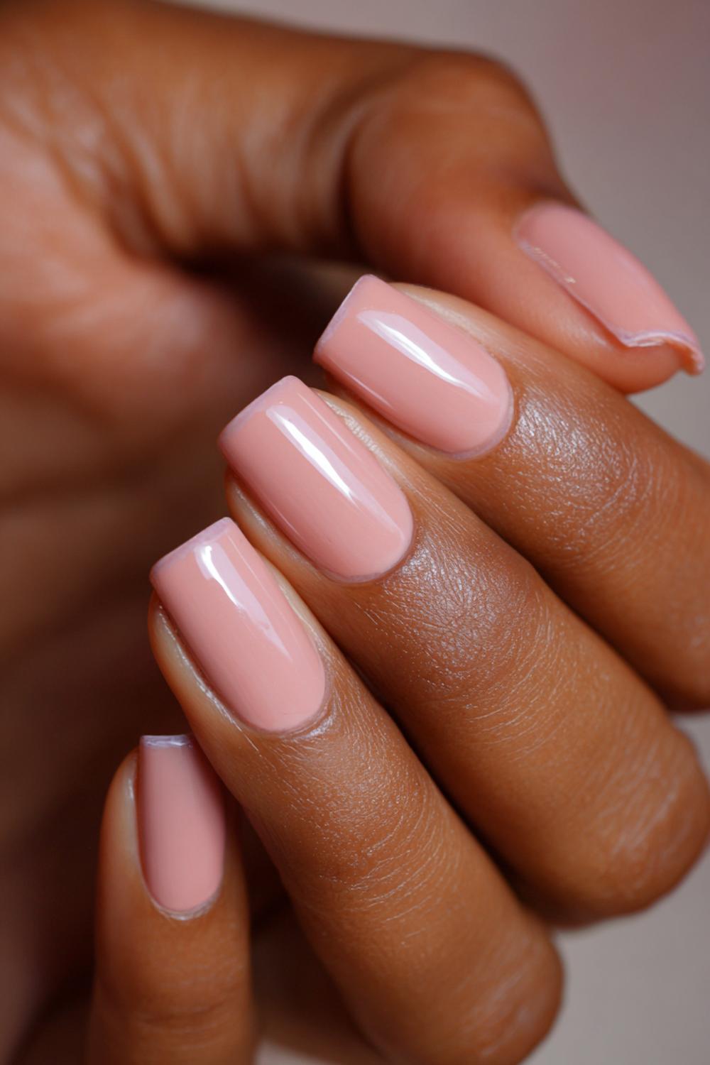 26. Soft Peach Nude Nail Colors On Brown Skin with Blurred French
