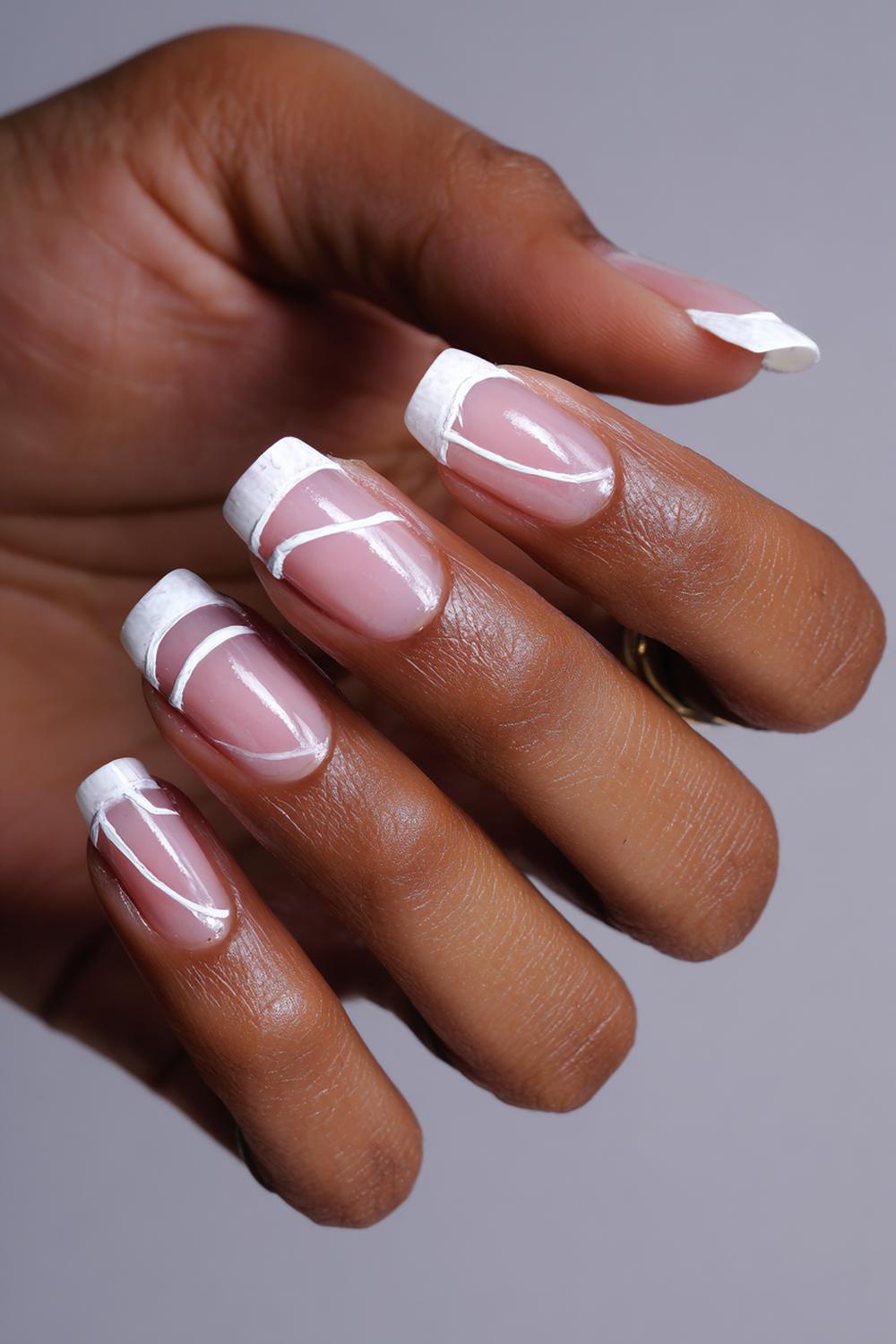 27. Bright White Outline Nail Designs For Brown Skin with Negative Space