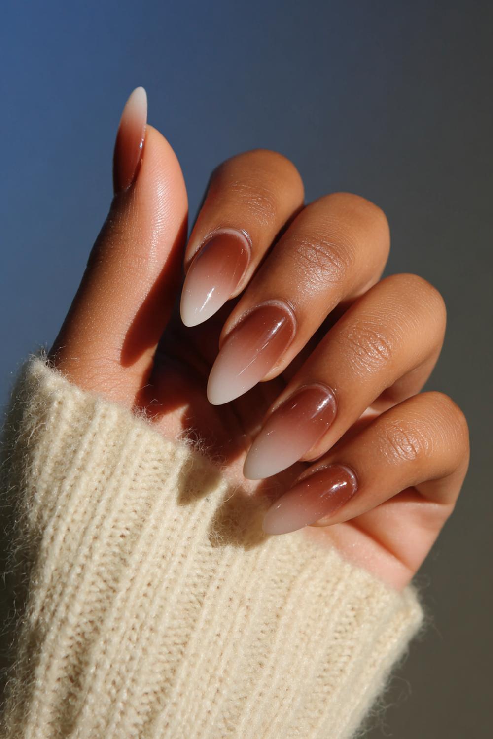 3. Caramel Latte Ombre Nail For Dark Skin with Soft Fade