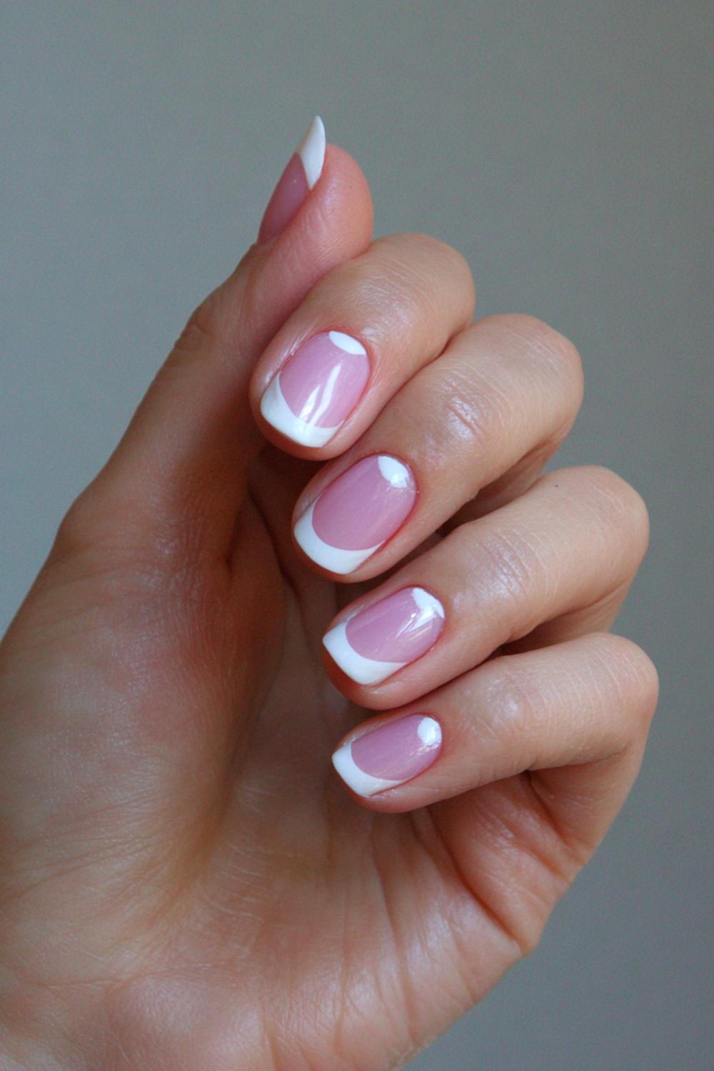 10. White Pink Nails Design with Negative Space Half-Moons