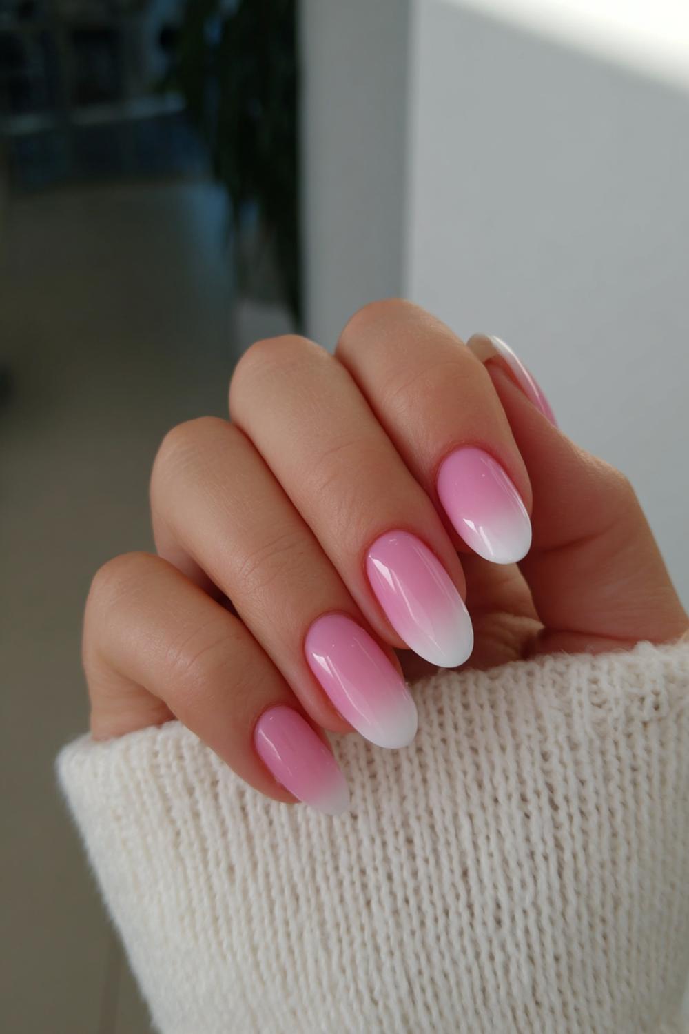 15. Simple Ombre Nails with Matte Pink and Glossy White Tips