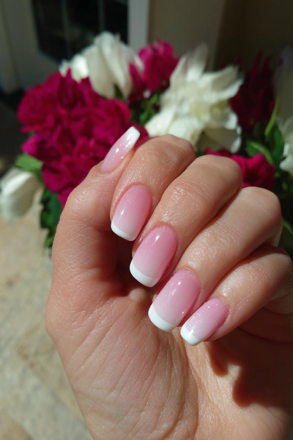 17. Ombre Nails With French Tip in Double-Line White Framing