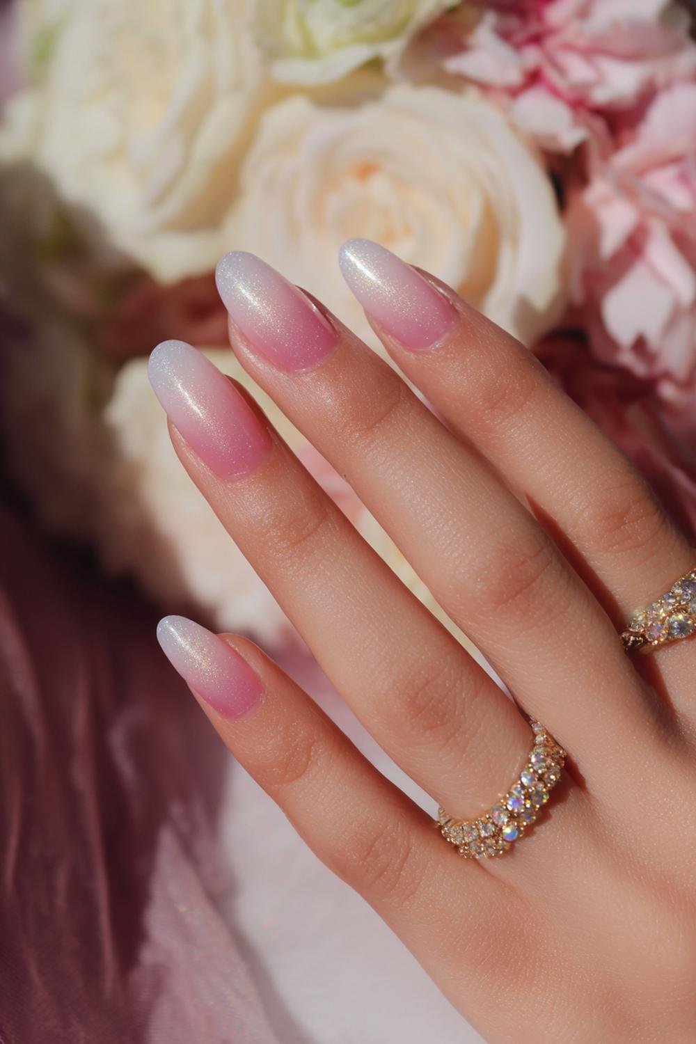2. Classic Ombre Nails with Bridal Blush Fade and Shine