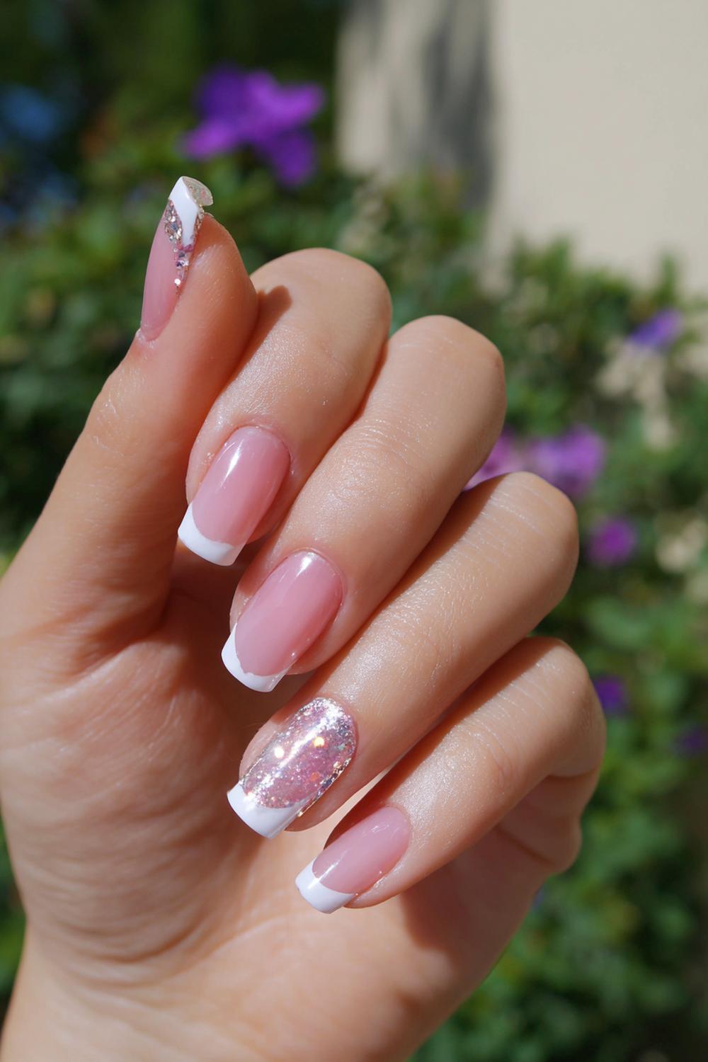 12. French Tips Nails Square with Side-Swept Tip Angle
