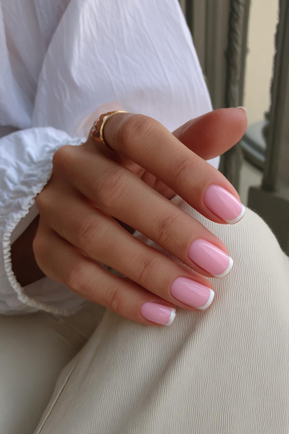 13. Short Nail Square Baby Pink Tips with Barely-There Base