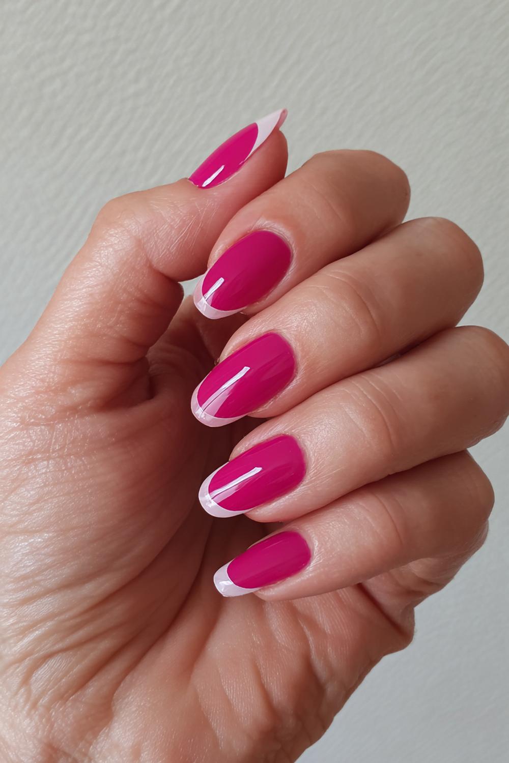 15. Dark Pink French Tips with Negative Space Half-Moon