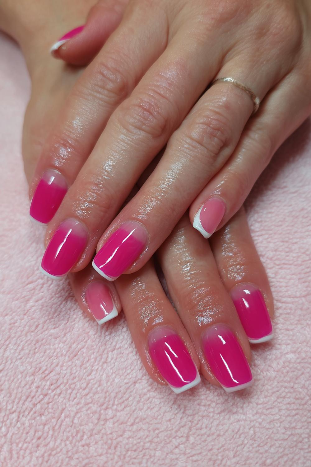 17. Bright Pink French Tip with Clear Acrylic Extension